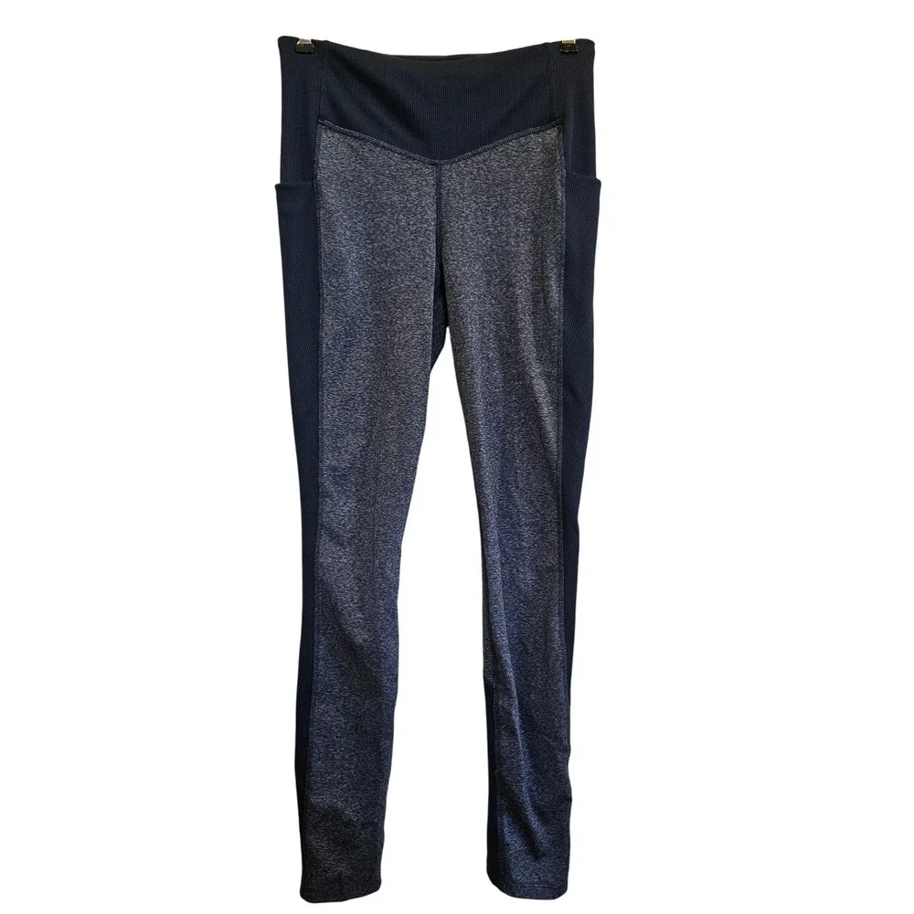 The North Face Womens Blue Heathered High Rise Athletic Leggings Size L